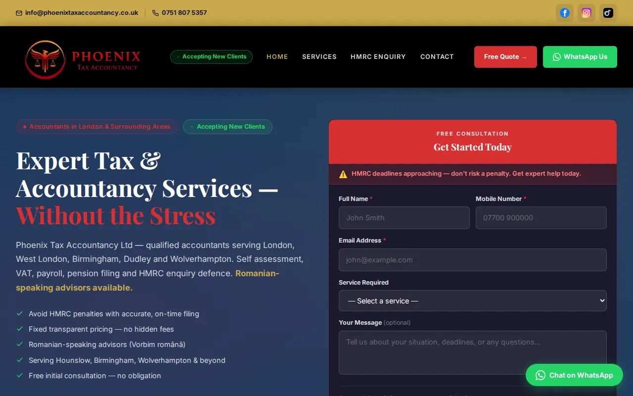 Phoenix Tax Accountancy website screenshot
