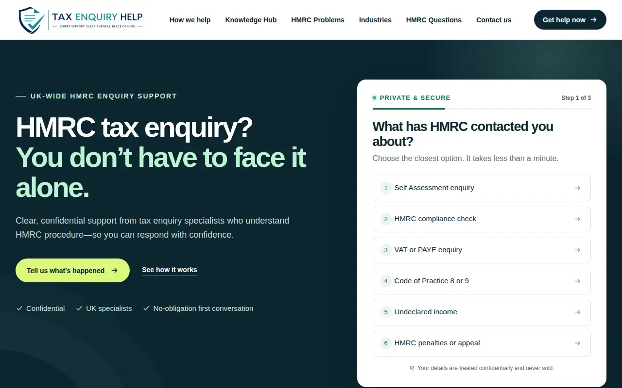Tax Enquiry Help website screenshot